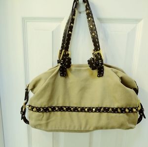 Fendi selleria tan canvas studded shoulder bag